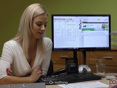 Blonde stays in young man's office to hook up