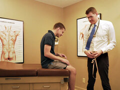 Skinny gay boy barebacked in infirmary by doctor after BJ