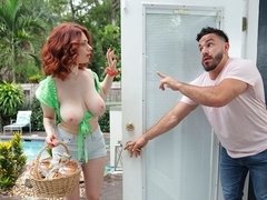 Redhead goddess with big boobs Annabel Redd likes his young cock