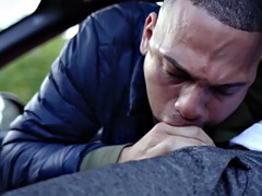 Black dude smashed in anal hole by a gay stud with a black cock