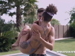 Curly Brunette Geishakyd Loves Hard Cock in Outdoor Pool Fun