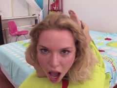 Cindy looks into the camera with a thick dick down her throat