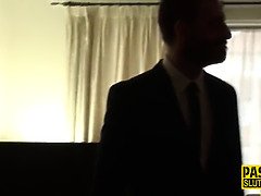 Real busty milf sub sucks cock
