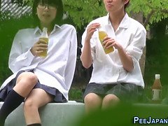 Bitchy schoolgirls urinating