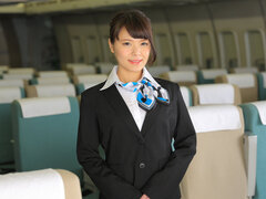 Japanese stewardess gives passanger a nice blowjob