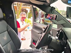 Beauty, Big tits, Car, Dildo, Outdoor, Redhead, Tits, Toys