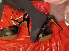 Noire, Pieds, Fétiche, Branlette thaïlandaise, Nylon, Chaussures, Jarretelles, Allumeuse