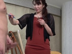 Art school girl Ayano Kato draws while watching some hot masturbation