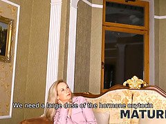 Kinky Russian MILF Andrew Marshall gets horny in doggy-style with a man on the sofa