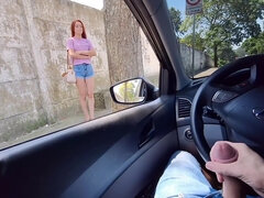 Leie, Blasen, Auto, Geschnappt, Schwanz, Fetisch, Masturbation, Öffentlich
