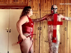 Curvy Dominatrix Mistress April Punishes Slave With Pain & Tape Bondage