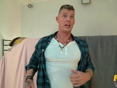 ボンデージ, 茶髪の, カップル, バック, 女 人男 人, ジーンズ, オマンコ, コキ