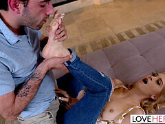 LoveHerFeet - Sexy teen Anastasia Knight expertly gives a slick footjob with her dainty feet