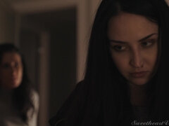 お尻, ベッドルーム, 茶髪の, ジーンズ, キス, レズビアン, なめる, オマンコ