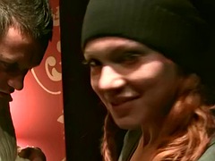 Redhead slut fucking in a public bathroom
