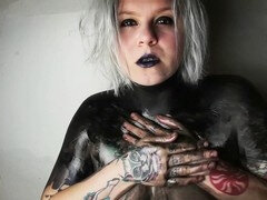 Creepy goth massage with body paint twist
