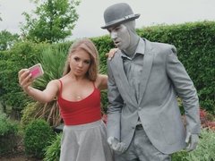 Alessandra Jane pleases the robot with deep blowjob