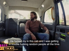 Insatiable female taxi sex addicts skip therapy for hardcore sex with fake taxi driver