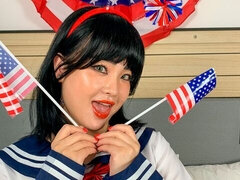 アジア人, デカチン, フェラチオ, 茶髪の, 手コキする, 異人種間, なめる, ショートヘア