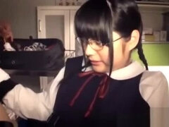 Chica, Universidad, Gafas, Japonés, Coño, Colegiala, Afeitado, Atada