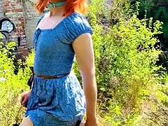 Schönheit, Crossdresser, Im freien, Rotschopf, Transfrau, Dürr, Solo, Titten