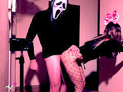 Enthousiasteling, Pijpbeurt, Bruinharig, Stel, Sperma shot, Masker, Realiteit, Kousen