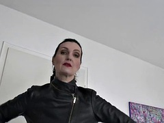 Amateur, Black, Brunette, Fetish, Funny, Gloves, Leather, Masturbation