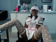 目瞪口呆, 手コキする, キッチン, 下着, オナニー, 剃毛, 一人, ストッキング