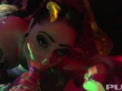 デカパイ, 黒人, 茶髪の, イく瞬間, ディルド, タトゥー, 三人, おもちゃ