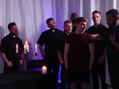 Pale ginger is on his knees and he is ready to serve