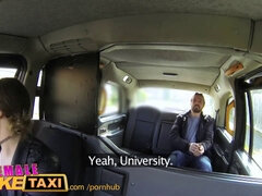 Ava austen's British student gets a hot load in her mouth after a wild ride in a fake taxi
