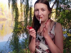 Smoking fetish in risky public nudity in Montreal