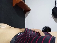 Colombian guy Yisusnet22 comes home from work for a solo jerk-off session