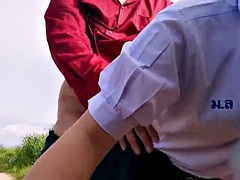 アジア人, ハードコア, アウトドア, 公共, 教師, ティーン, タイ, ユニフォーム