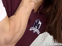 Schönheit, Braunhaarige, Hundestellung, Zierlich, Dusche, Dürr, Sohn, Jungendliche (18+)