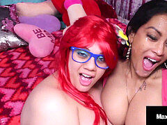 Asiático, Chino, Ébano, Corridas faciales, Latina, Mamá, Pelirrojo, Trio