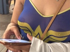 カップル, 露出狂, 乳首, アウトドア, 公共, トレイン, 妻