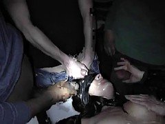 Slutwife gangbanged by plenty of strangers at Adult Theaters