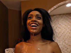 Zwart, Pijpbeurt, Sperma shot, Zwart, Sperma in gezicht, Groep, Reusachtig, Pornster