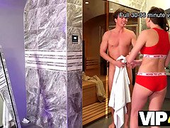 Stacy Cruz caught in sauna & creampied by stranger's hard cock