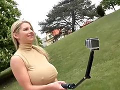 Enthousiasteling, Mooi, Blond, Hd, Reusachtig, Toeschietreflex, Buiten, Tieten likken