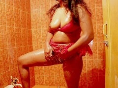 叔母, 浴室, 巨乳な, 指いじり, インド人, オナニー, オマンコ, トイレ