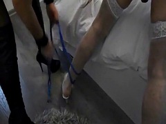 His wife fucks her husband with her bride