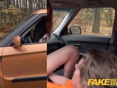 FakeDrivingSchool Hot British Redhead Lenina Crowne Sex in a Car