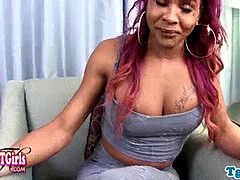 Black ts stunner jacking on her boner