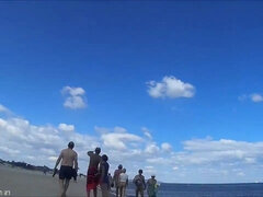 Playa, Tetona, Hd, Pezones, Desnudo, Orgasmo, Al aire libre, Público