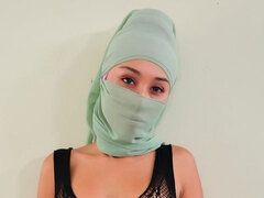 Beauty in a green hijab Cali Lee gets screwed in the cowgirl pose