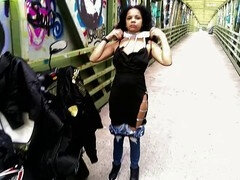 Real biker babe Boricualovenyc strips and teases naked on the bike path with a public blowjob