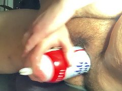 BBW Rubs Piss on her Hairy Cunt Before Fucking It with a Whipped Cream Can!