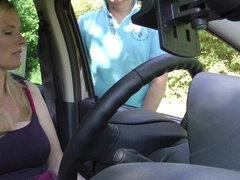 Naughty German MILF finger-tickled and deep-throated in a public parking lot